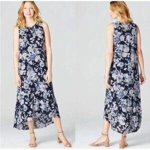 J.Jill Navy Blue Floral Sleeveless Maxi Dress XS